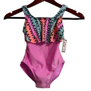 Ivy's Vine Kids‎ Pink Ruffled Zig-Zag One-Piece Swimsuit 2T NWT